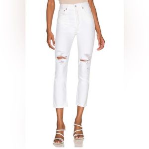 Agolde Riley High Rise Straight Crop Jeans in White